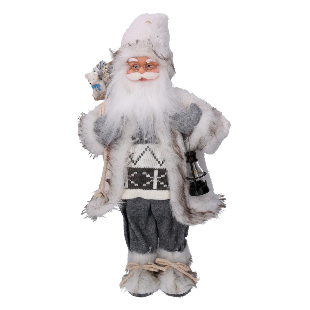 Babbo Natale Tessuto con Regali e Lanterna Grigio 30x17,5x60 cm