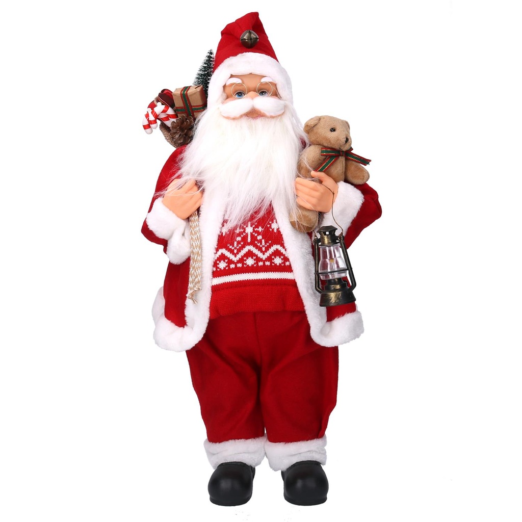 Babbo Natale Tessuto con Regali e Lanterna Rosso 30x17,5x60 cm