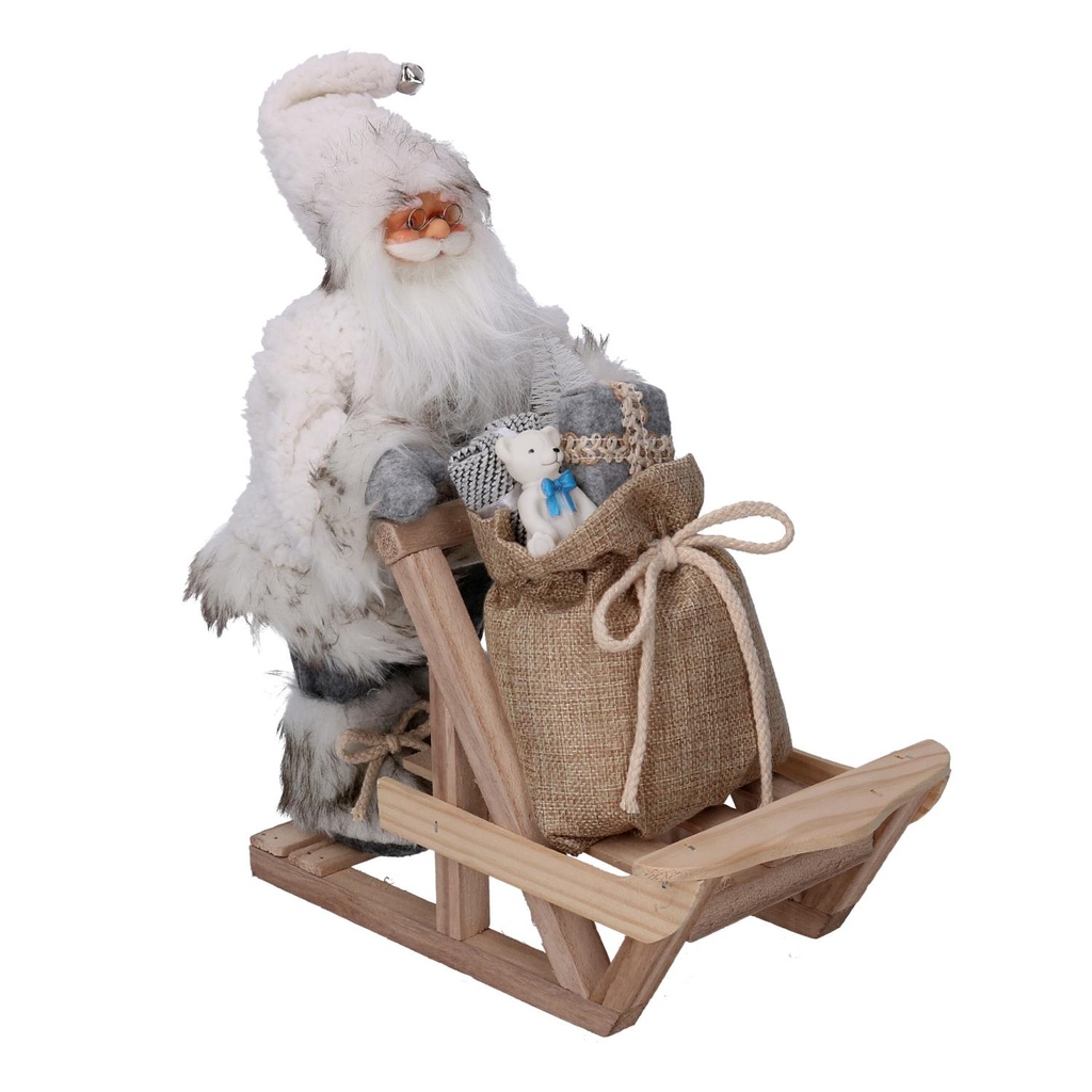 Babbo Natale Tessuto con Slitta Grigio 33x12x30 cm