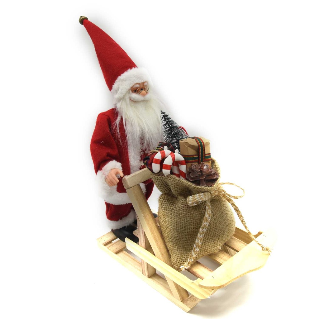 Babbo Natale Tessuto con Slitta Regali Rosso 33x12x30 cm