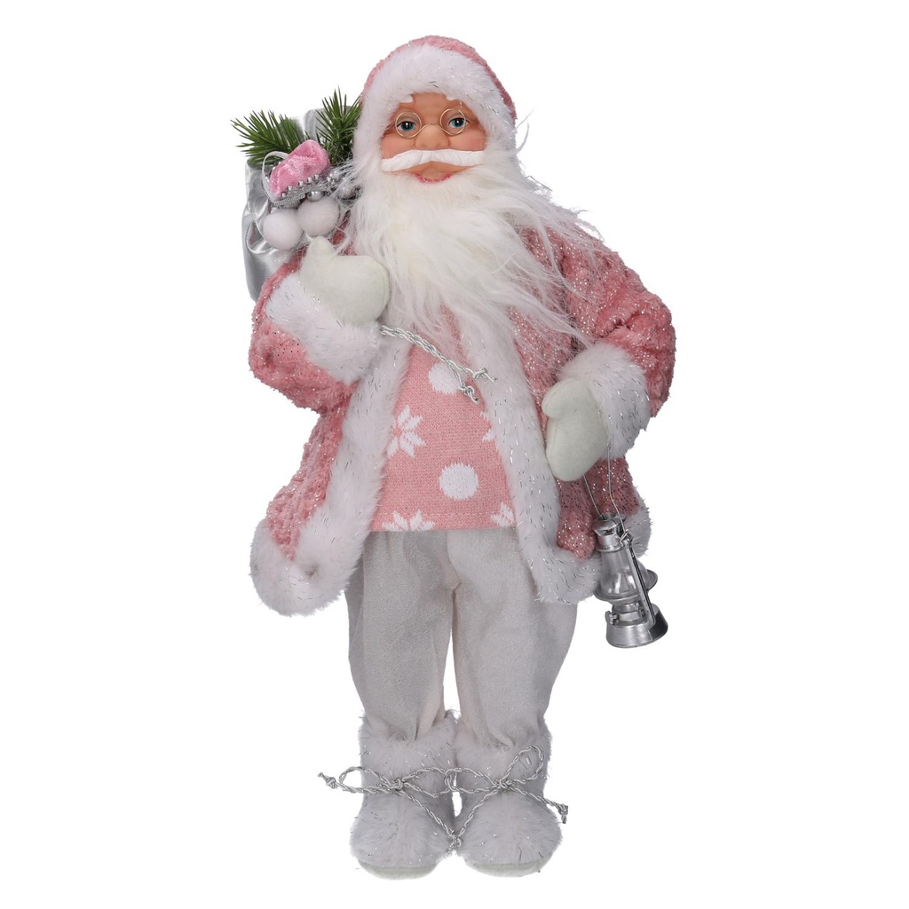 Lanterna Rosa Babbo Natale in Tessuto - 40x23,5x80 cm