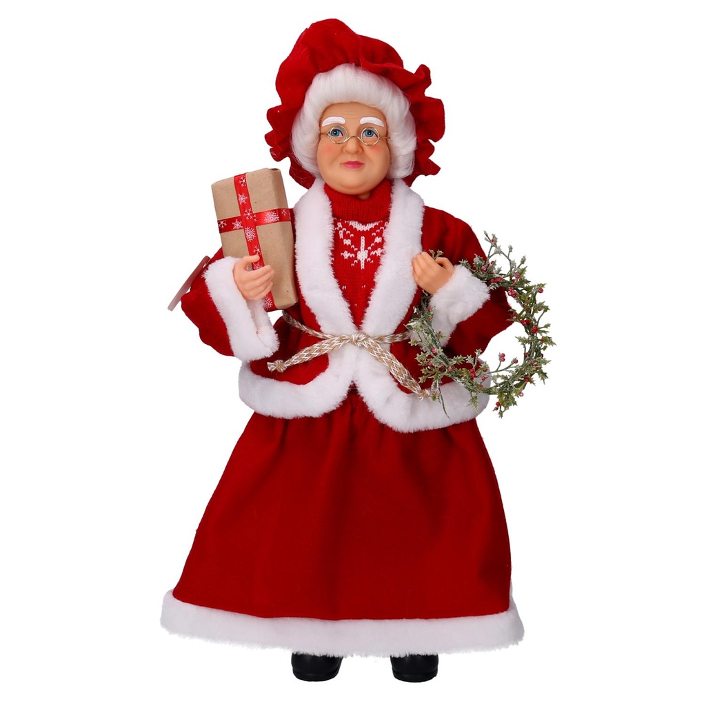 Babbo Natale Tessuto Signora con Ghirlanda Rosso cmh45