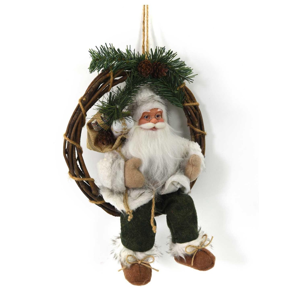 Ghirlanda verdebianco con Babbo Natale in tessuto - 30 cm