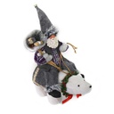 Babbo Natale Tessuto su Orso Viola 30x10x36 cm