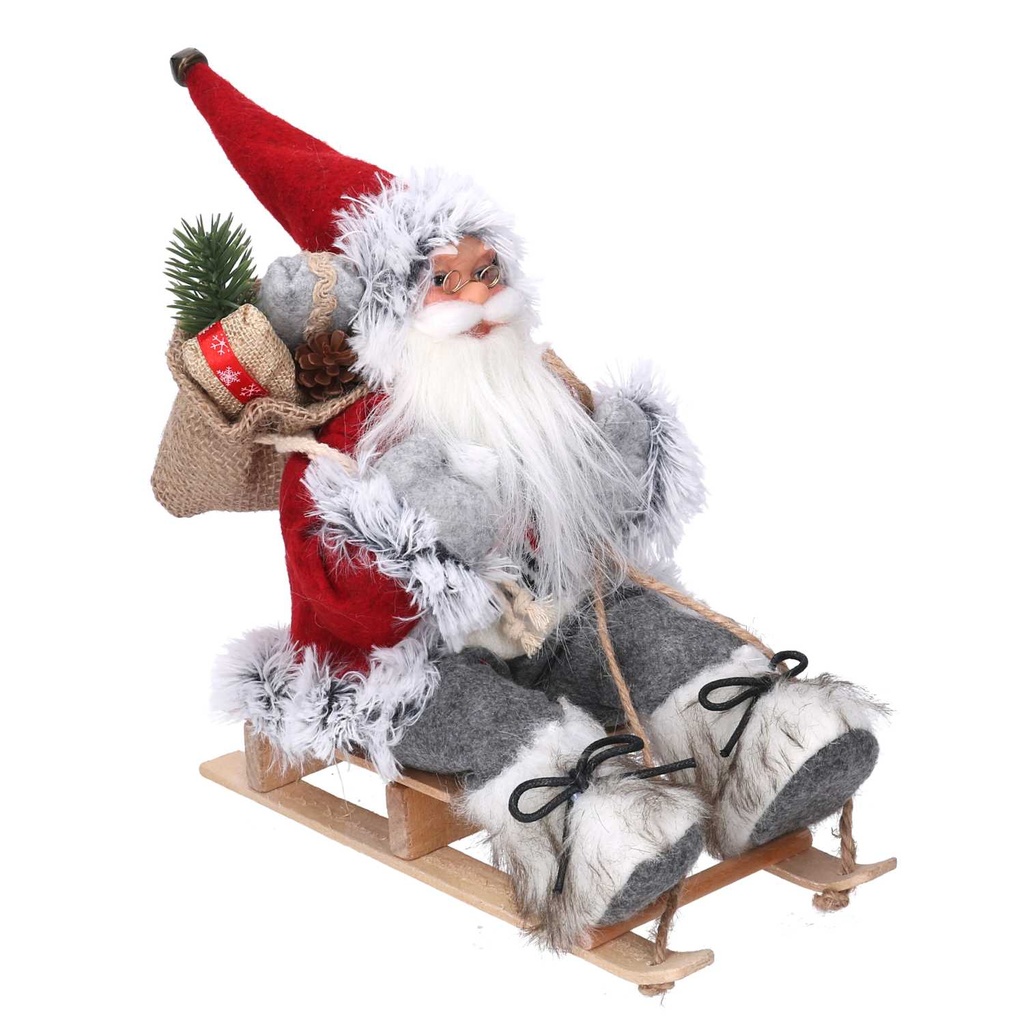 Babbo Natale Tessuto su Slitta Grigio Rosso cm33x12h30
