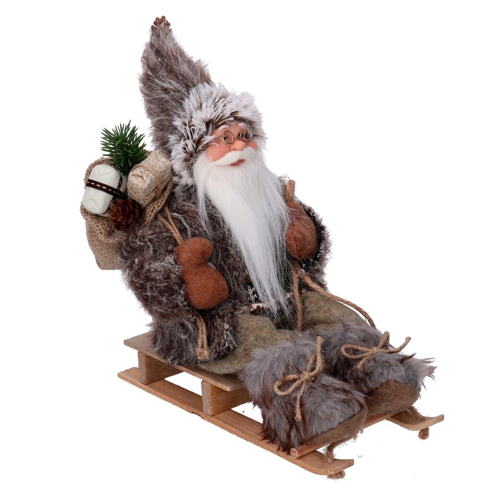 Babbo Natale Tessuto su Slitta Marrone cm33x12h30