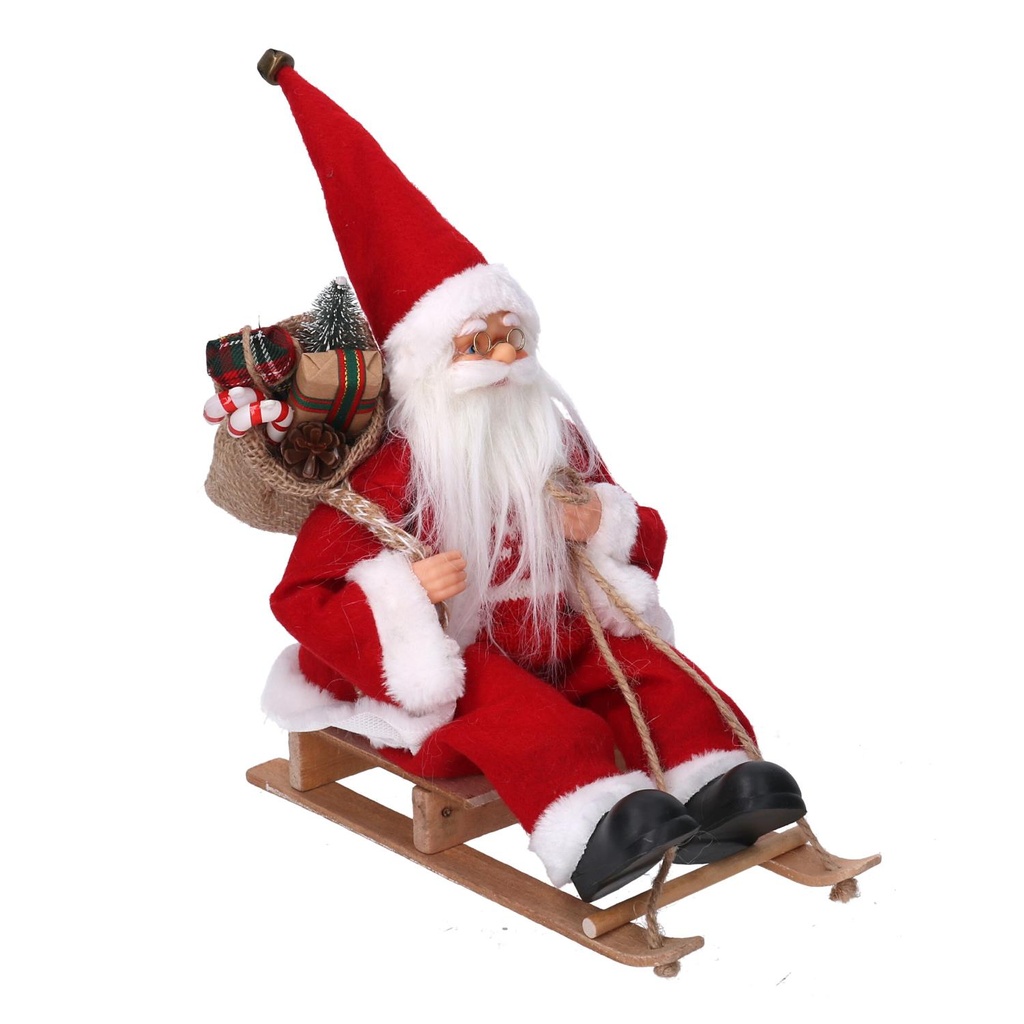 Babbo Natale Tessuto su Slitta Rossa 33x12x25 cm