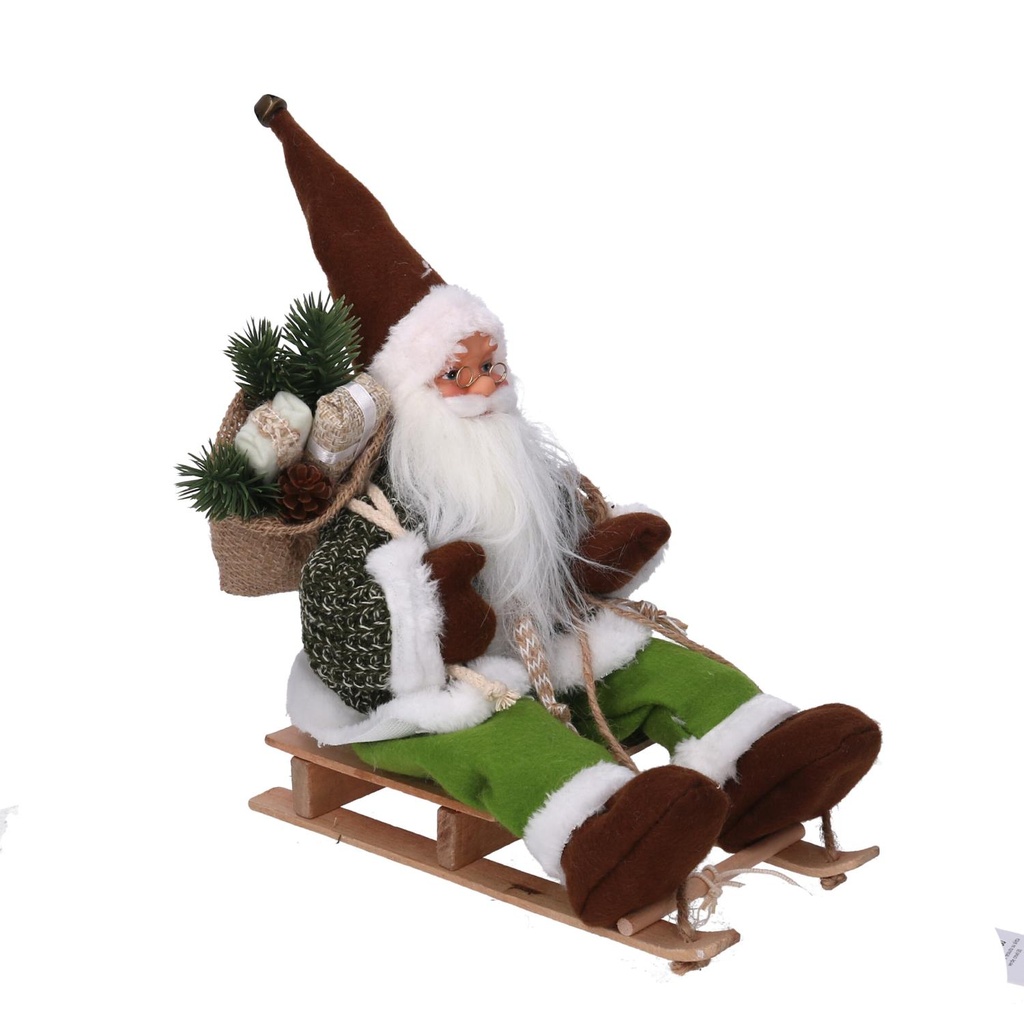 Babbo Natale Tessuto su Slitta Verde 33x12x30 cm
