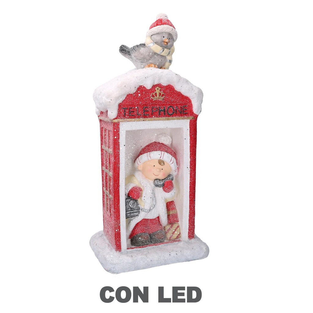 Cabina Telefonica LED Rossa in Plastica per Bambini - 27x25x60 cm