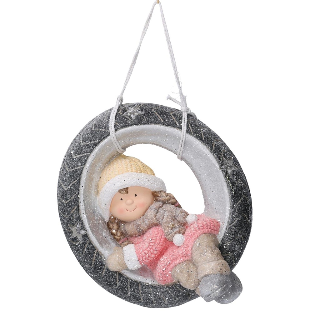 Statua Bambina su Copertone Rosa - 43x38x26 cm