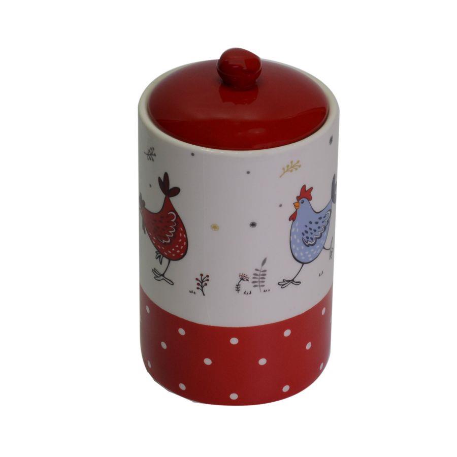 Barattolo ceramica bianco galline tondo 10,5x19,6 cm