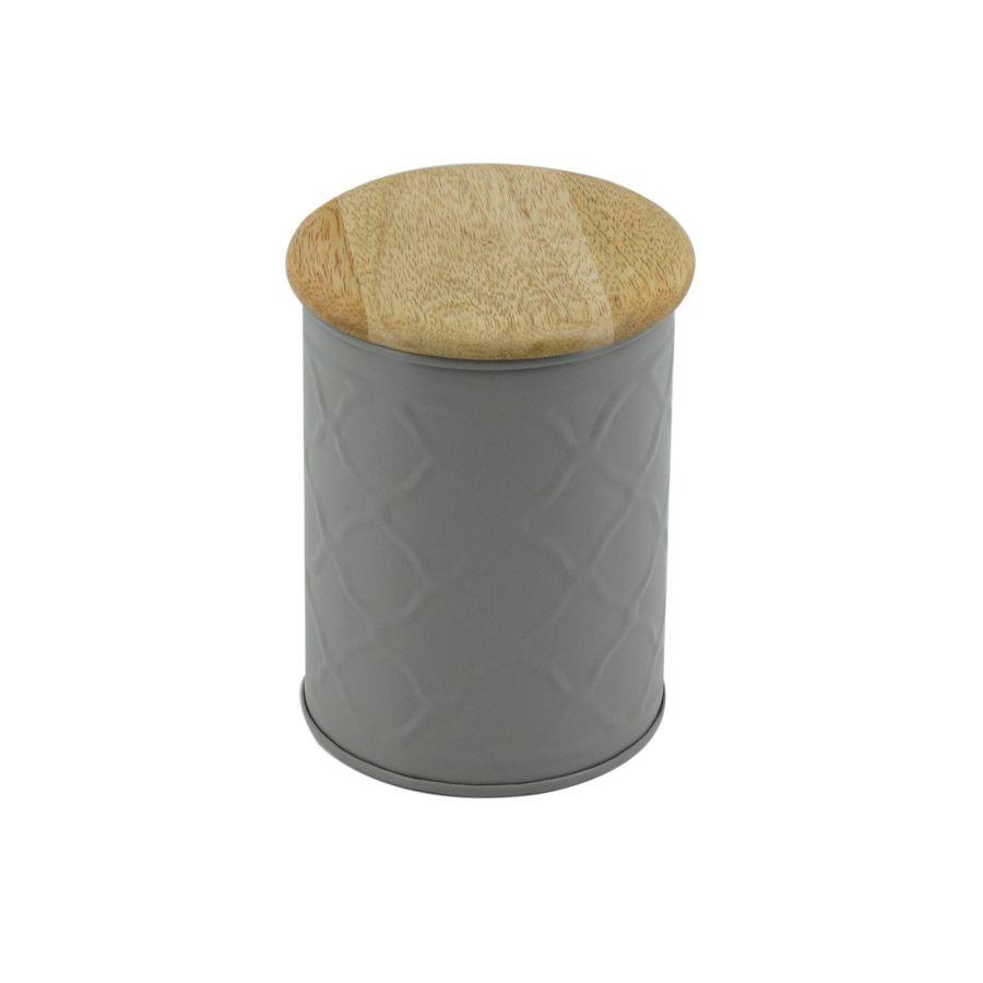 Barattolo Metallo Tappo Legno Grigio 10x10x14 cm