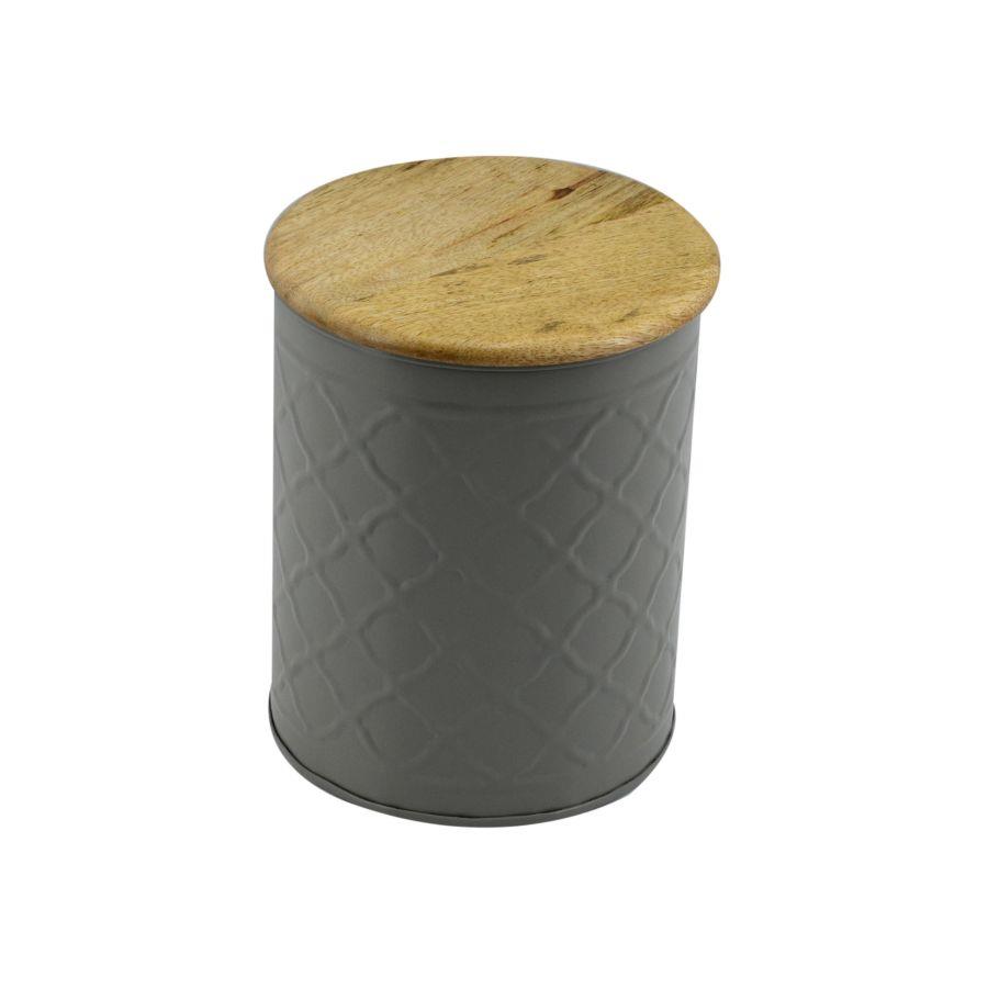 Barattolo Metallo Tappo Legno Grigio 16x16x19 cm