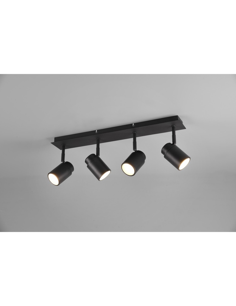Barra Lineare 4 Faretti Spot Orientabili Metallo Nero