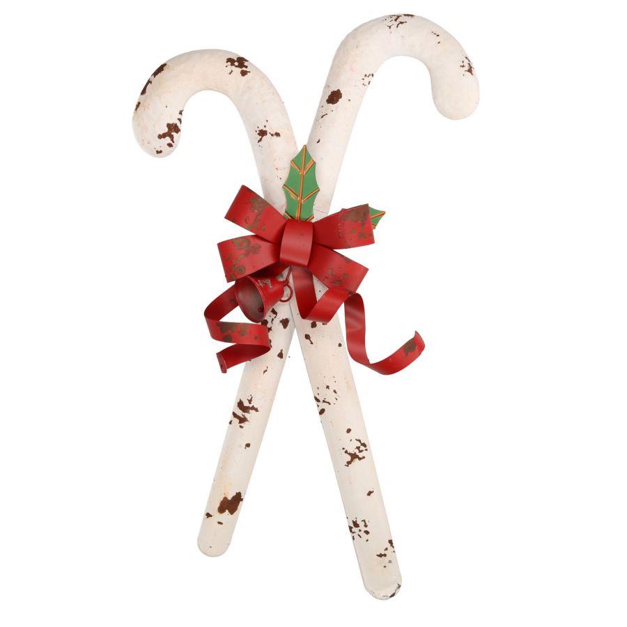Bastoncino Metallo Bianco Fiocco Rosso 35x60x7,5 cm