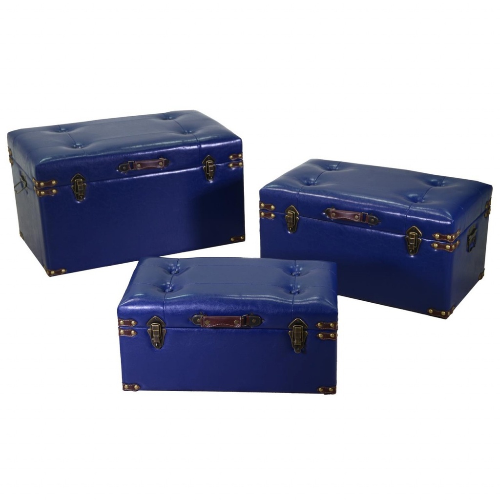 Set di 3 bauli blu in ecopelle di diverse misure