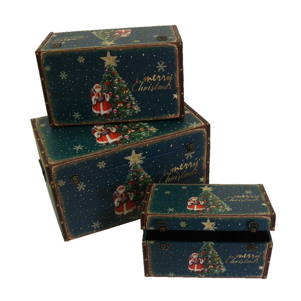 Baule ecopelle blu rettangolare albero cm59x36h33