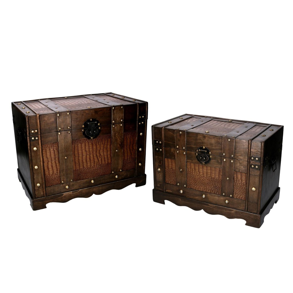 Baule in legno marrone rettangolare - Set da 2 - Misure: 41x23,5x28,5 cm e 49x31x35,5 cm
