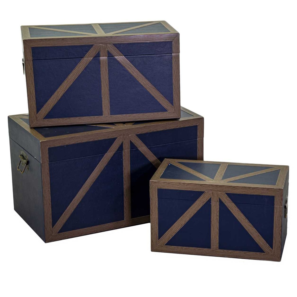 Baule rettangolare in legno ecopelle blu 1-3 cm68x38h40