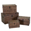 Set di 4 Bauli in Legno e Ecopelle Marrone