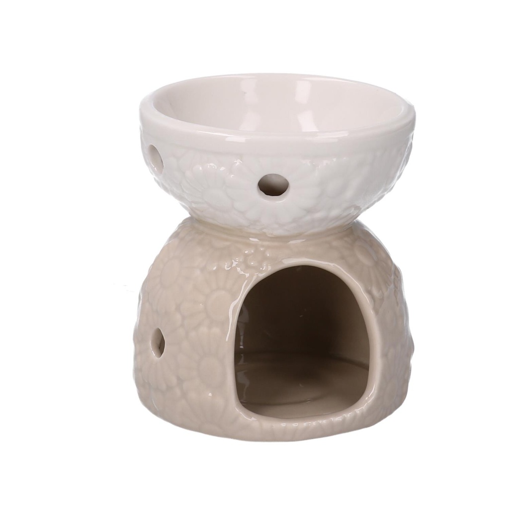 Bruciaessenze in ceramica bianco crema 10x10x11 cm