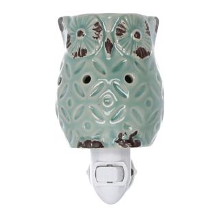 Bruciaessenze plug ceramica gufo verde 7,7x10x13,4 cm