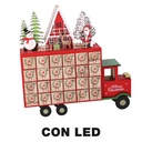 Calendario in legno con luci a led, furgone rosso, 32x7x32 cm