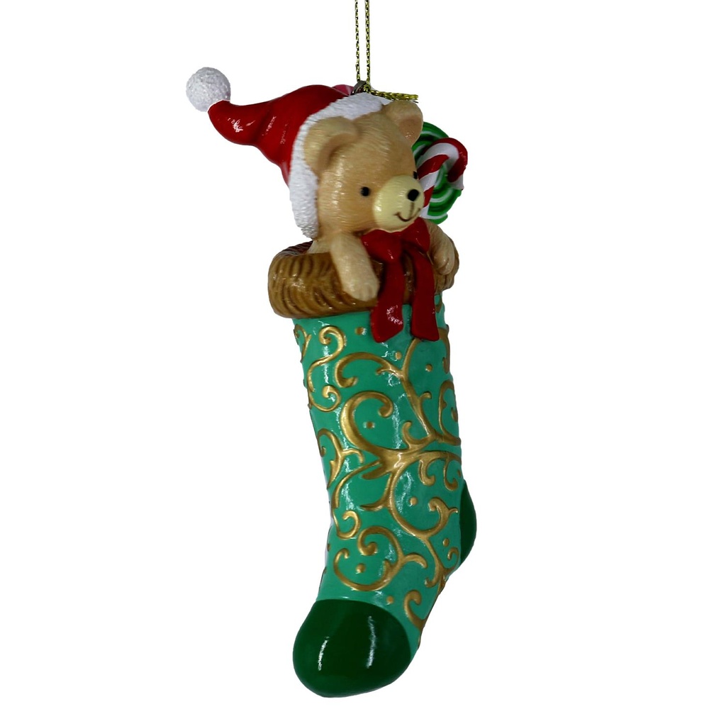 Calza resina con orsetto verde 6,5x4,5x15 cm