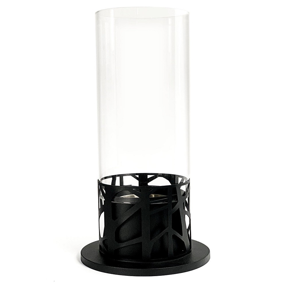 Caminetto al bioetanolo da appoggio in metallo nero con vetro temperato, bruciatore in acciaio inossidabile, 20.3 x 20.3 x 50 cm