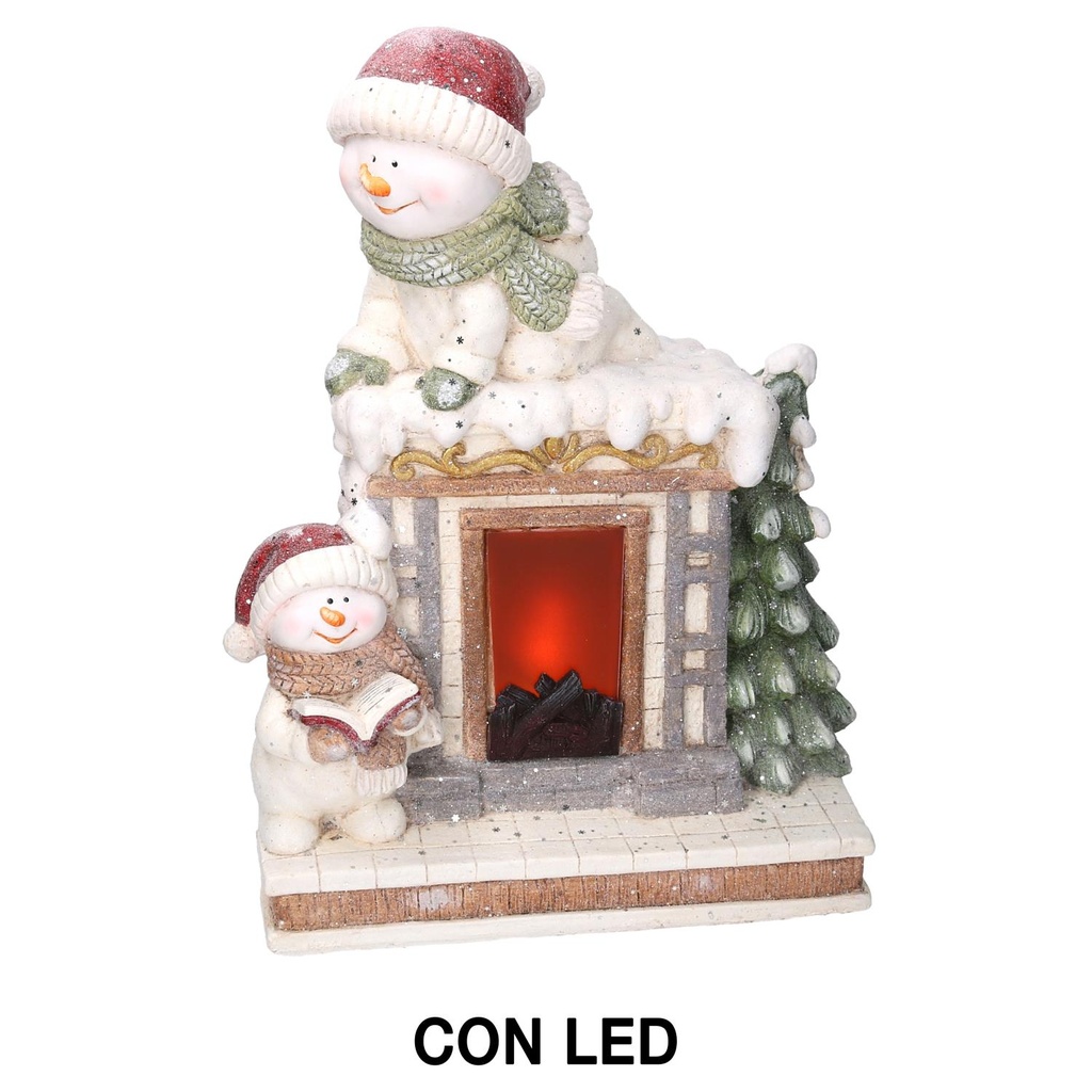 Camino LED Resina Pupazzo di Neve Bianco 41x22,5x52cm