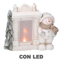 Camino in resina con pupazzo di neve LED bianco 27x12x23 cm