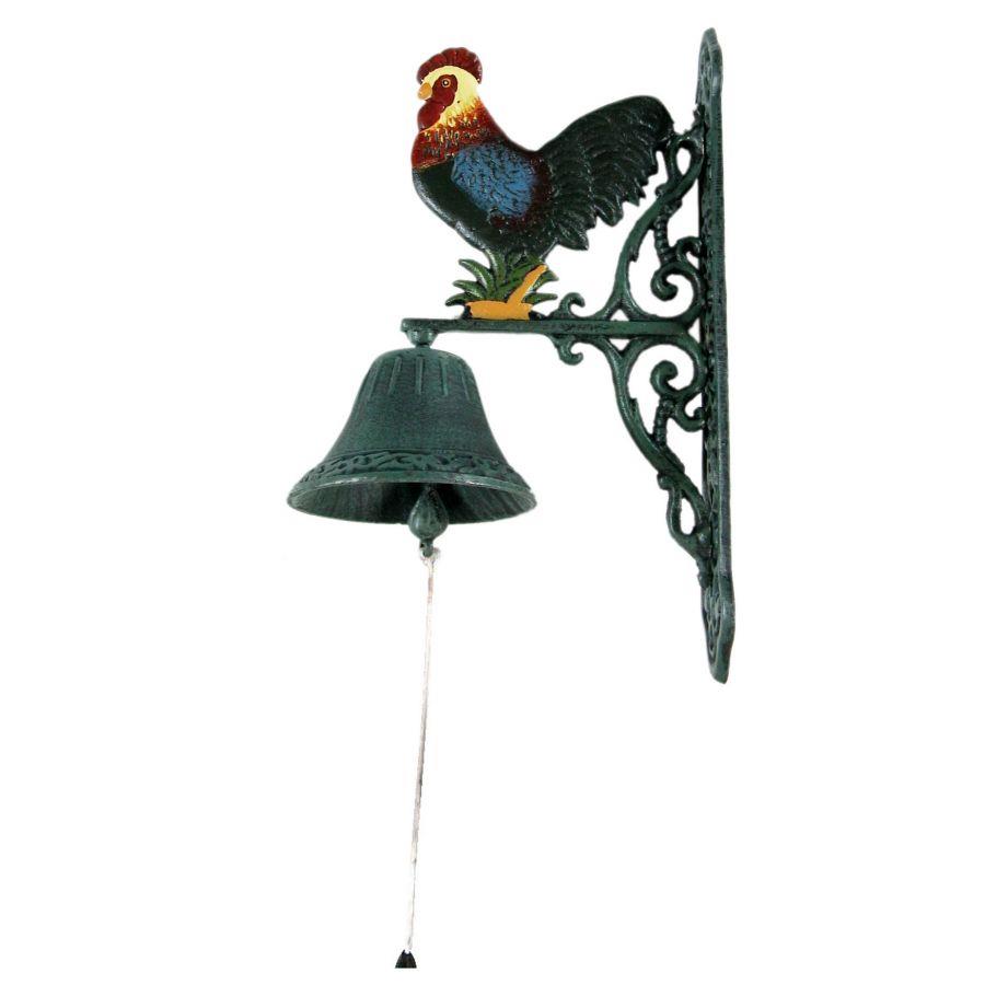 Campana in ghisa con gallo colorato - 23x13x36 cm
