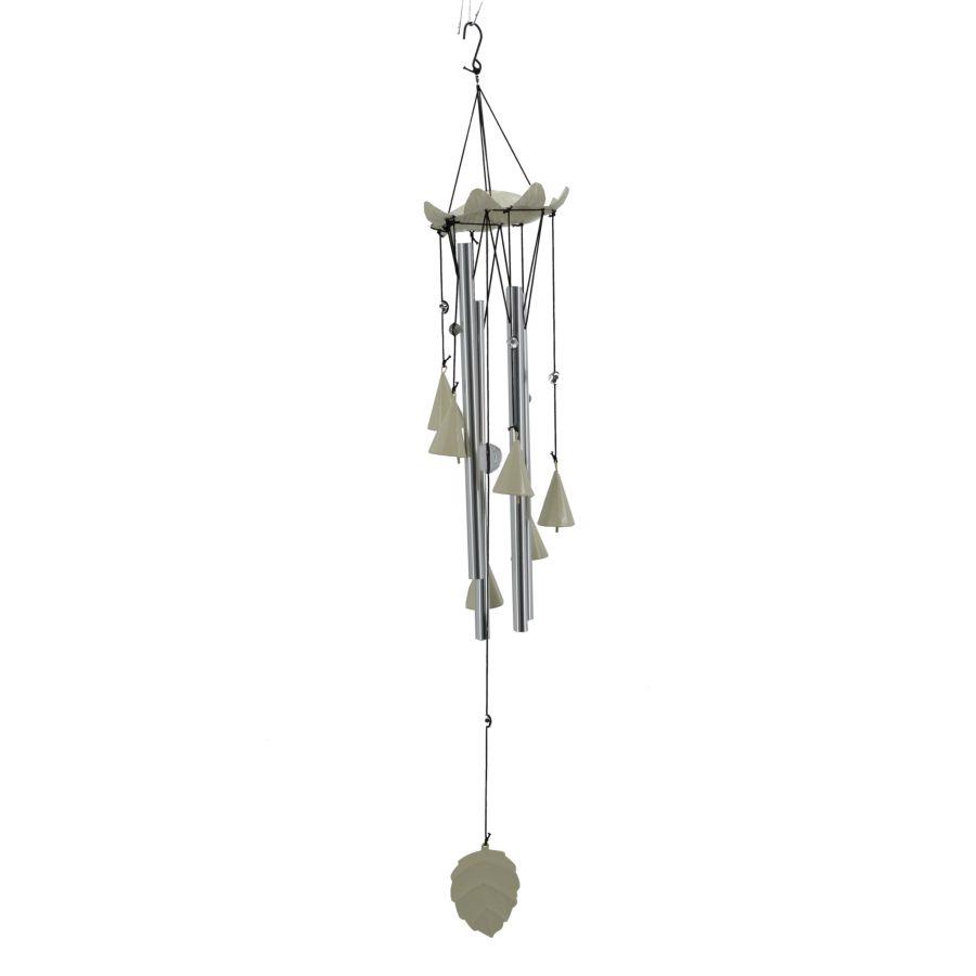 Campanello metallo bianco foglia 12,7x12,7x79 cm
