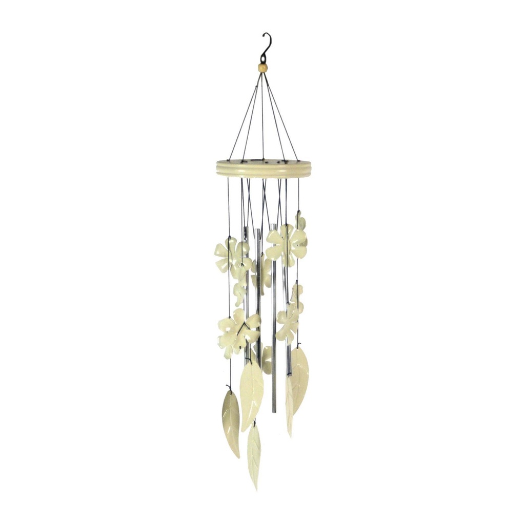 Campanello metallo fiori e foglie bianco 12x12 cm, altezza 61 cm