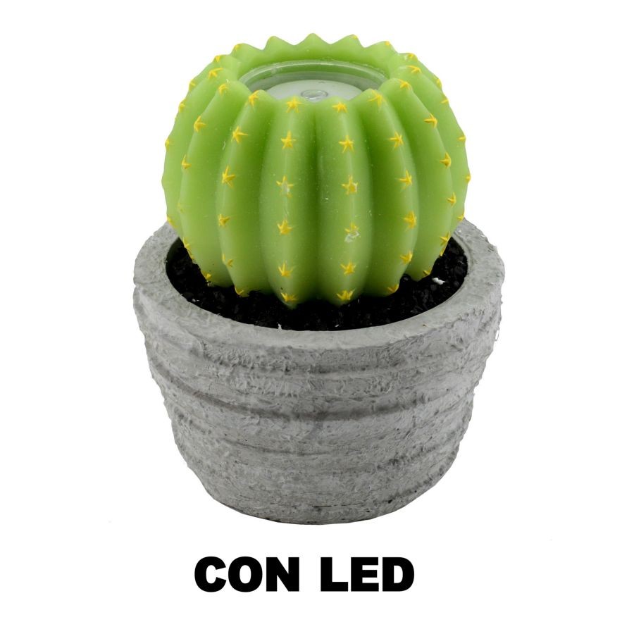 Candela Led Cactus con vaso fontana 23x28 cm