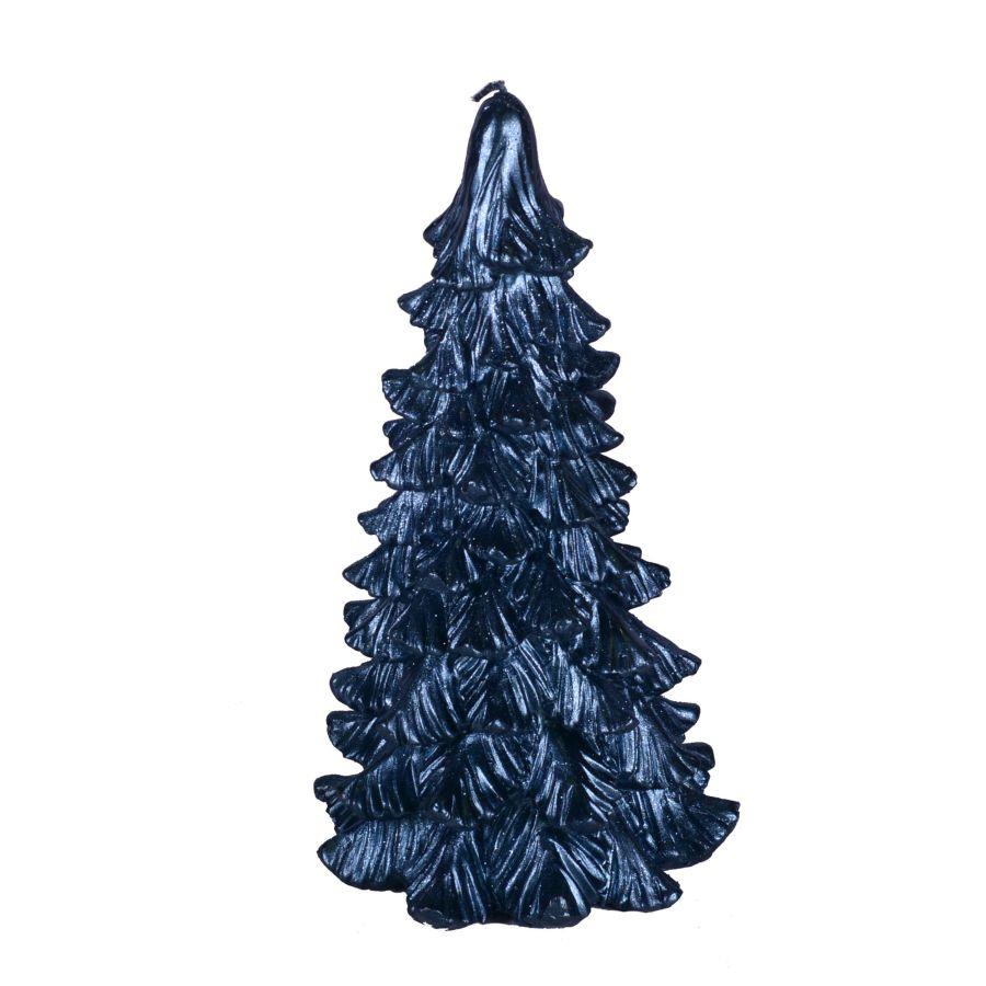 Candela albero ottanio brillante 12x12x25 cm