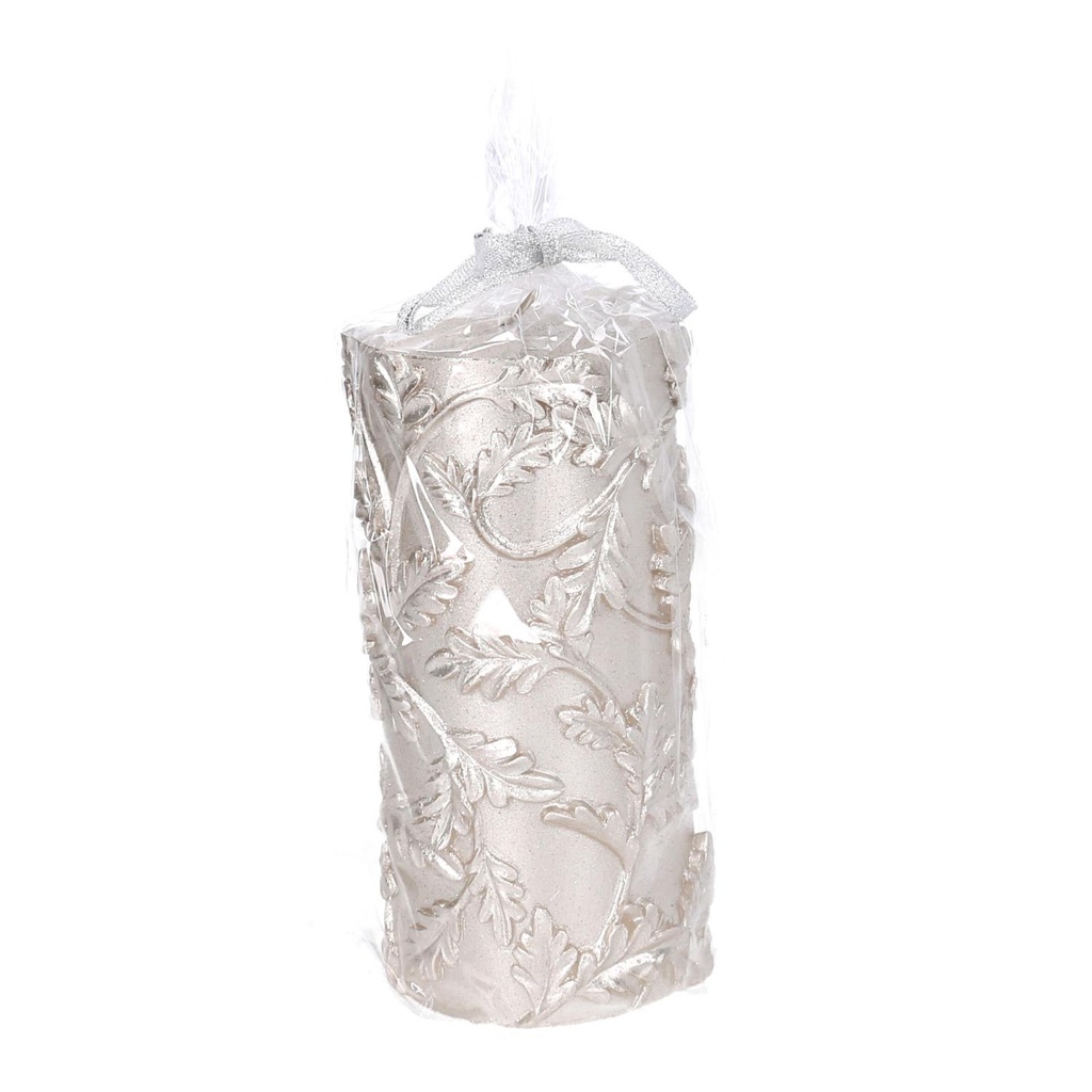 Candela Paraffina Foglie Goffrate Champagne cm ø7h15