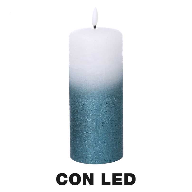 Candela LED Azzurra in Paraffina - 8x8x18 cm