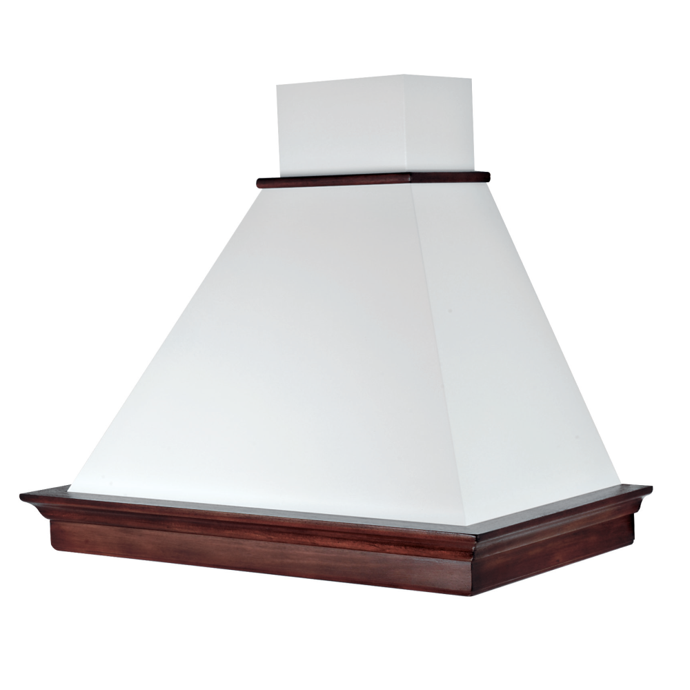 Cappa aspirante MARY in acciaio inox bianca e cornice in legno colore tabacco cm 60