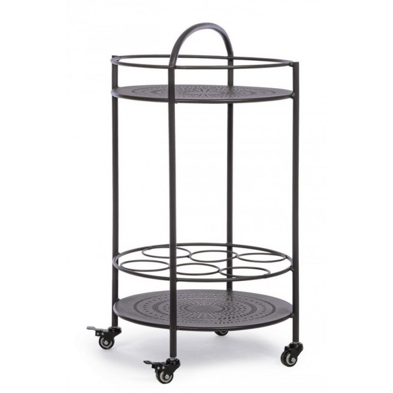 Carrello per bottiglie in acciaio Grigio Antracite - Ruote autobloccanti, 2 ripiani, dimensioni cm 45x81