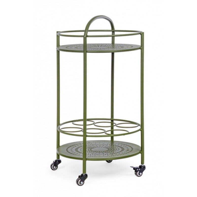 Carrello per bottiglie in acciaio verde con ruote autobloccanti
