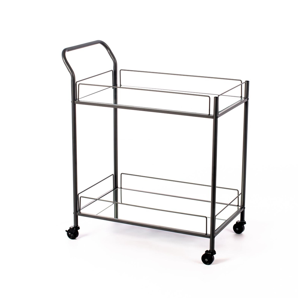 Carrello portabevande elegante in metallo e vetro, finitura nera, dimensioni 40x72x83