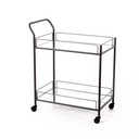 Carrello portabevande elegante in metallo e vetro, finitura nera, dimensioni 40x72x83