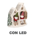 Casetta in resina bianca con led e gnomi - 40x23x44 cm