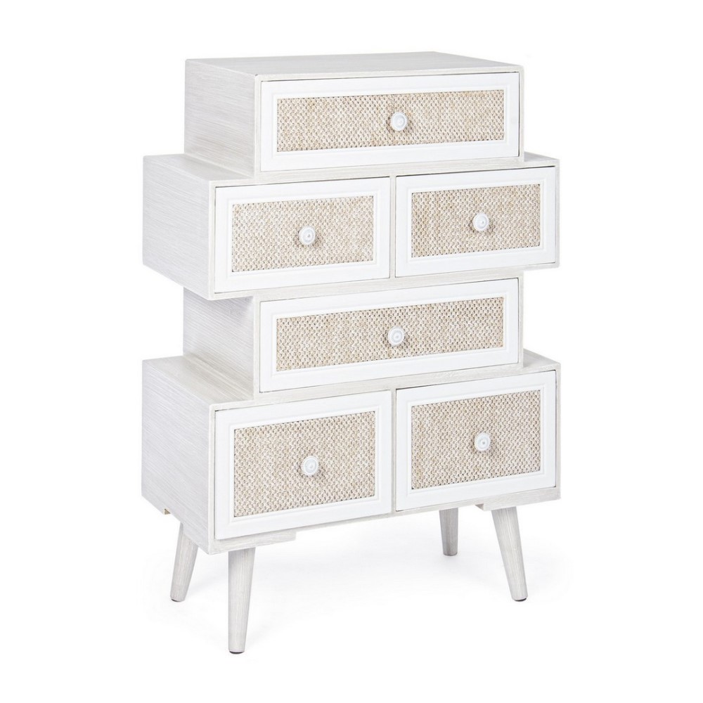 Cassettiera 6 Cassetti Bianco Montiel in Legno Stile Rustico - Dimensioni 60x30x83 cm