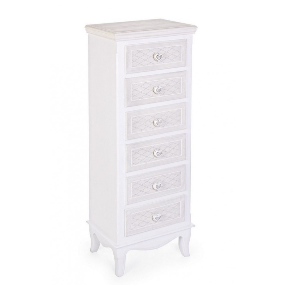 Cassettiera classica in legno bianco 6 cassetti