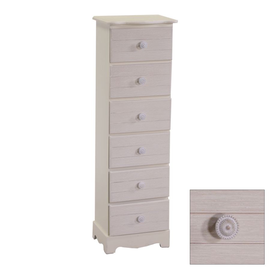 Cassettiera in legno con 6 cassetti crema 29x23x95 cm