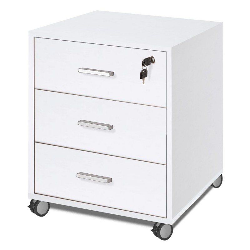 Cassettiera ufficio 3 cassetti ruote Bianco Cenere 50x41x h70 cm