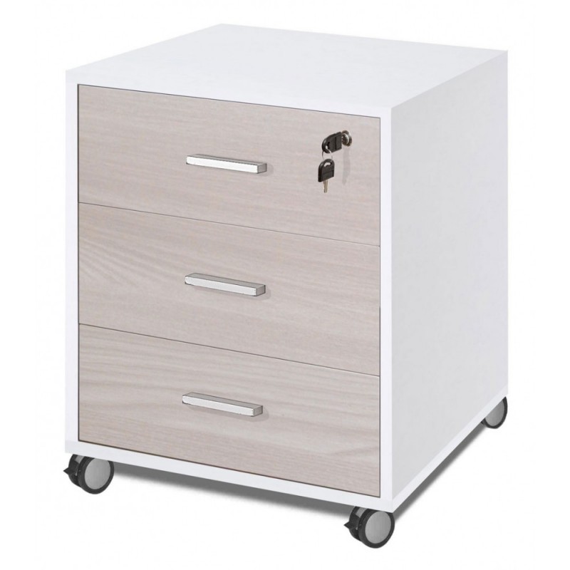Cassettiera ufficio tre cassetti ruote Bianco Olmo 50x41x h70 cm