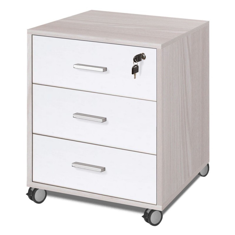 Cassettiera ufficio tre cassetti Olmo Bianco con ruote 50x41x h70 cm